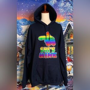 Blue She’s Mine Mickey Mouse Pointing Hand, The Rainbow Mickey Hands Hoodie 3XL